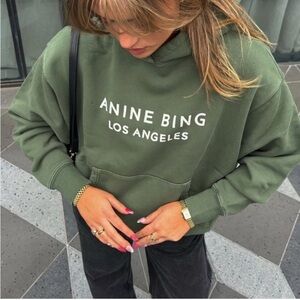 Anine Bing Dark Olive Green Logo Pullover Sweatshirt